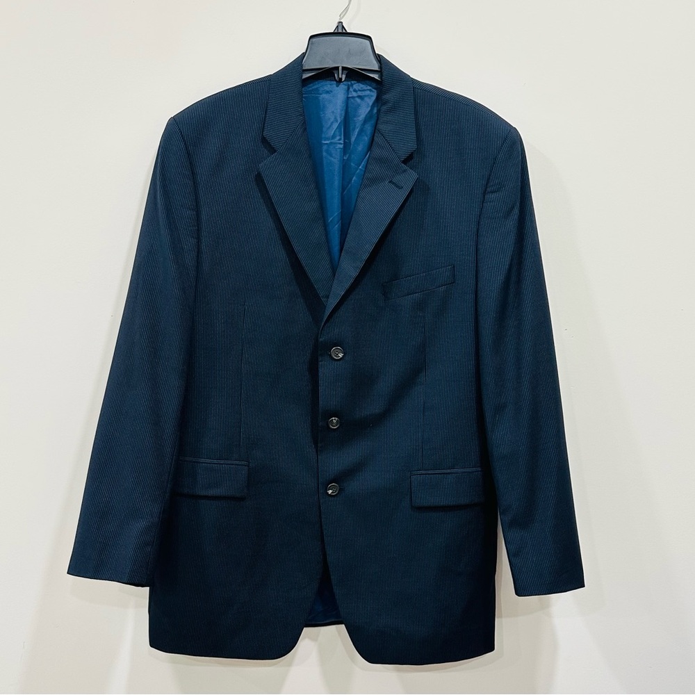 Ralph Ralph Laruen 46L Navy Blue 100% Wool Mens Blazer Sport Coat Ribbed
